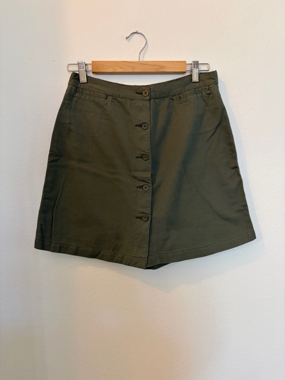 100 % Cotton Button-Front Olive Green A-Line Skort
